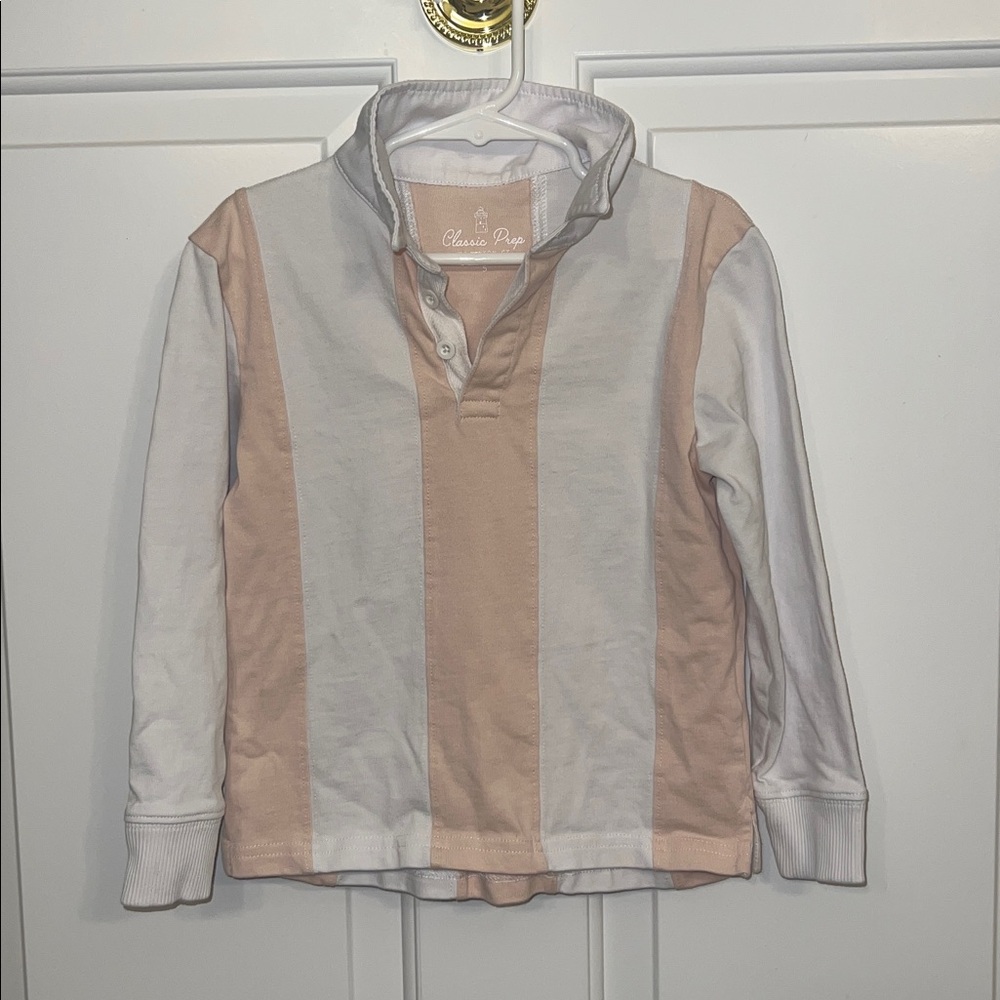 Classic Prep pale Pink and White Striped Polo Rugby